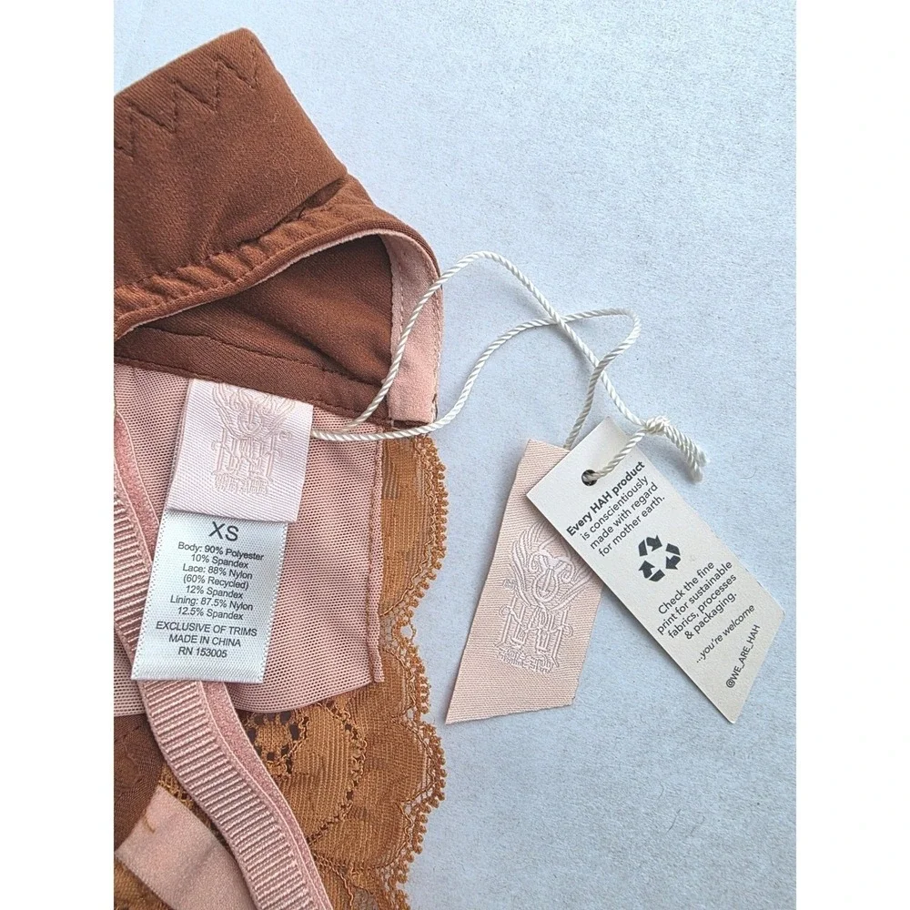 Free People We Are HAH Lace Bralette XS Wireless‎ Triangle Coquette Pink Brown